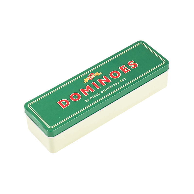 Double Six Domino cổ điển với hộp sắt màu xanh lá cây và trắng