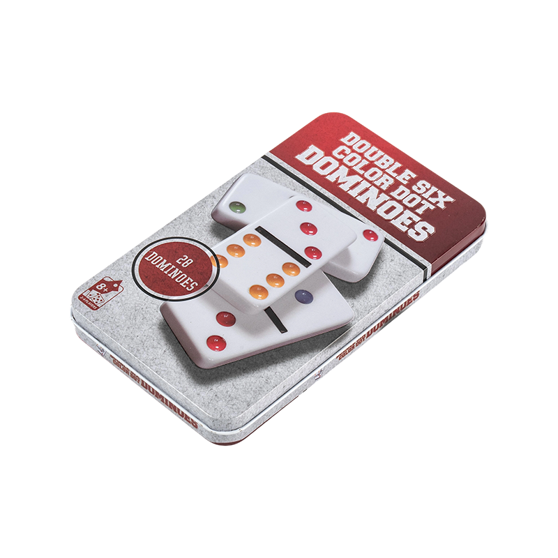 28 gạch đôi sáu domino với hộp sắt chủ đề màu đỏ và trắng